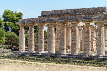 Classical greek temple at ruins of ancient city Paestum, Italy
