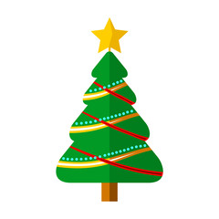 Decorated Christmas Tree Ribbons Illustration
