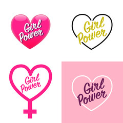 Set of Simple Signs with Girl Power Hand-lettering