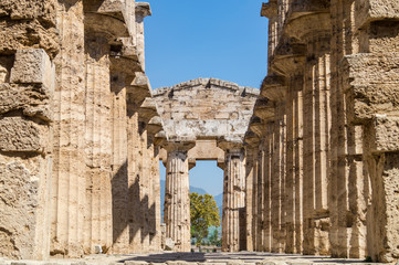 Classical greek temple at ruins of ancient city Paestum, Italy