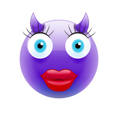 Happy Female Devil Emoticon with Blue Eyes