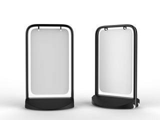 Swinger Pavement double sided  blank white Board for mock up and branding presentation, budget pavement sign. Ideal for pubs and shops. 3d render illustration.