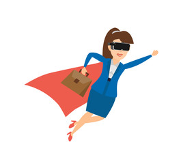 businesswoman super hero flying in virtual reality glasses