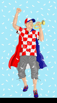 Croatia Soccer Fan with Bugle