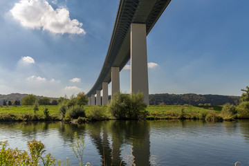 Ruhrtalbruecke (Ruhr Valley viaduct) with the River Ruhr, near Muelheim, Ruhr Area, North Rhine-Westphalia, Germany