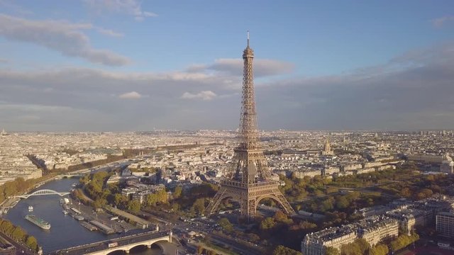 Cityscape of Paris. Aerial view of Eiffel tower in sunny day