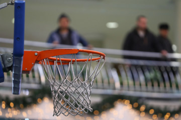 Basketball hoop on the background of a shopping centre