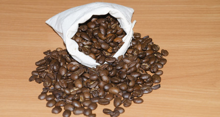 roasted coffee beans in a bag