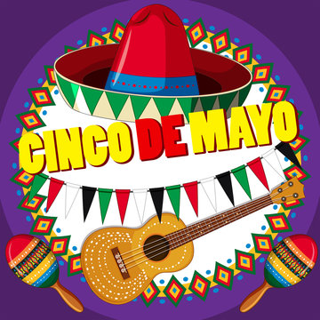 Poster design for cinco de mayo with hat and guitar