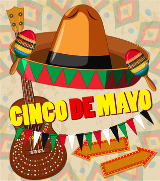 Cinco de mayo card template hat and guitar