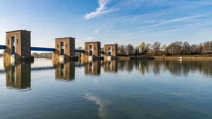 Ruhrwehr, bridge over the River Ruhr in Duisburg, North Rhine-Westphalia, Germany