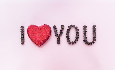 'I Love You' lettering composed of coffee beans