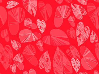 Hearts on red seamless pattern. Vector illustration.