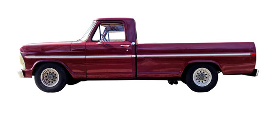 Side view of classic 1971 red truck. Isolated. © Noel