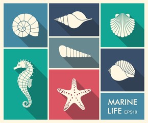 Silhouettes of sea inhabitants