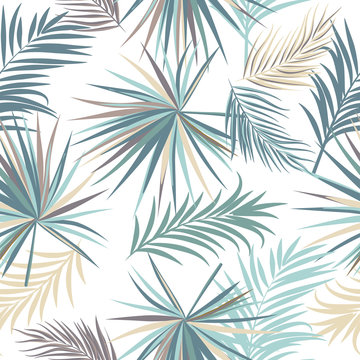 Seamless vector pattern of tropical leaves of palm tree.