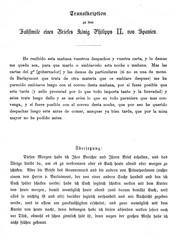 Naklejka premium Facsimile of letter from Philip II of Spain - typed letters (from Spamers Illustrierte Weltgeschichte, 1894, 5[1], 452/453)