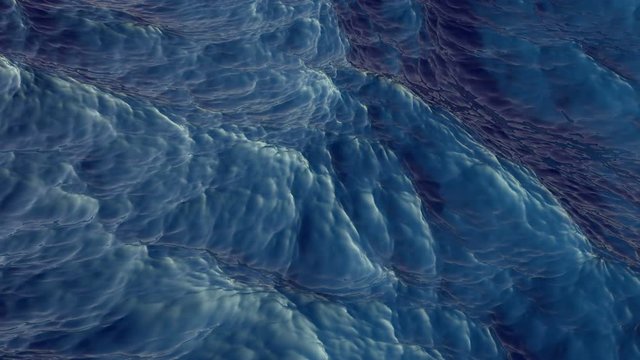 4k blue ocean waves surface fly over, ocean background