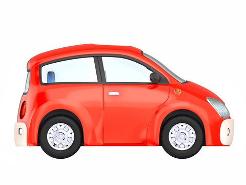 small cute red car side