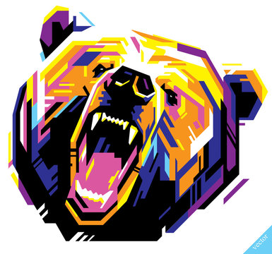 Pop art portrait of agressive bear. Vector illustration