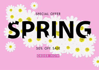 Spring sale vintage background with beautiful flower, vector illustration template, banners, Wallpaper, invitation, posters, brochure, voucher discount.