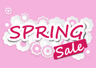 Spring sale vintage background with paper cut flower, vector illustration template, banners, Wallpaper, invitation, posters, brochure, voucher discount.