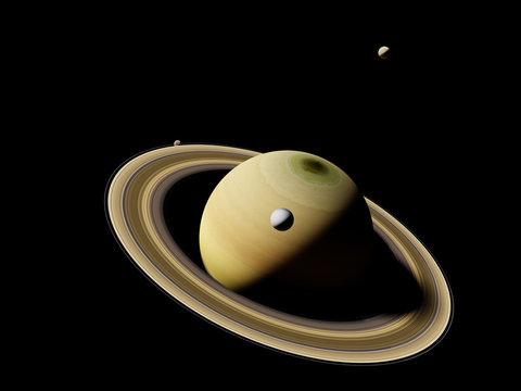 the planet Saturn with moon Enceladus and other moons