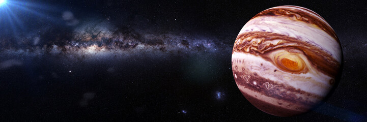 planet Jupiter, the Sun and the Milky Way galaxy  © dottedyeti