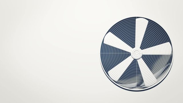 The fan on the white wall rotates in a looped animation.