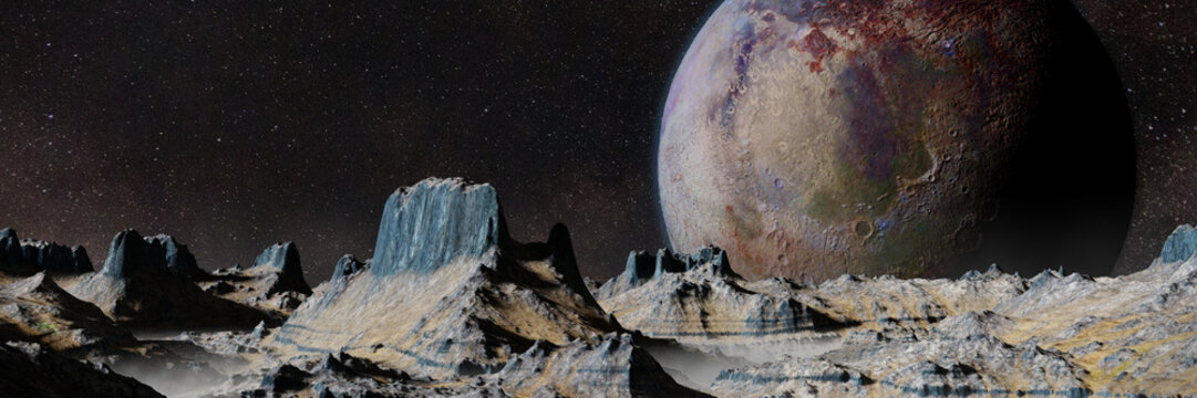 scenic alien planet landscape at night 