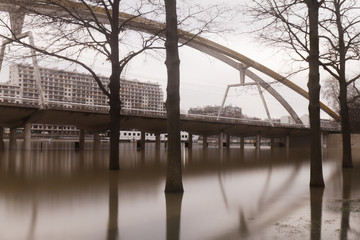 Fototapeta premium 27 JAN 2018 - PARIS - FRANCE - River Seine Floods and bursts its banks in Andre Citroen Park