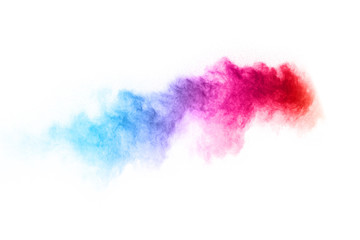 Colorful powder explosion on white background. Colored cloud. Colorful dust explode. Paint Holi.