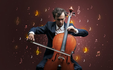 Fototapeta premium Falling notes with classical musician