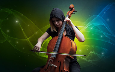 Cellist with colorful fabled concept
