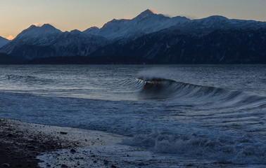 Breaking wave on Alaskan Beach