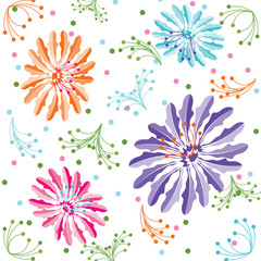 Fototapeta na wymiar Colorful Flower Background, Seamless Floral Pattern In Vector.