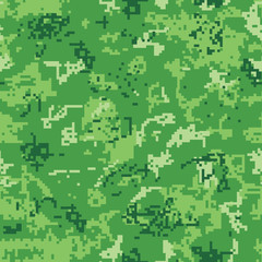 Seamless green camouflage of pixel pattern