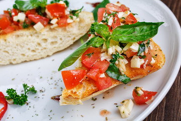 Delicious breakfast. Bread with vegetables.