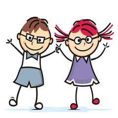 Dancing children, boy and girl, vector funny illustration