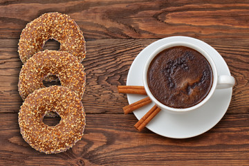 Extremely tasty sweet donut together with aromatic coffee full of caffeine is an unforgettable taste and relaxation experience after every effort, both mental and physical.

