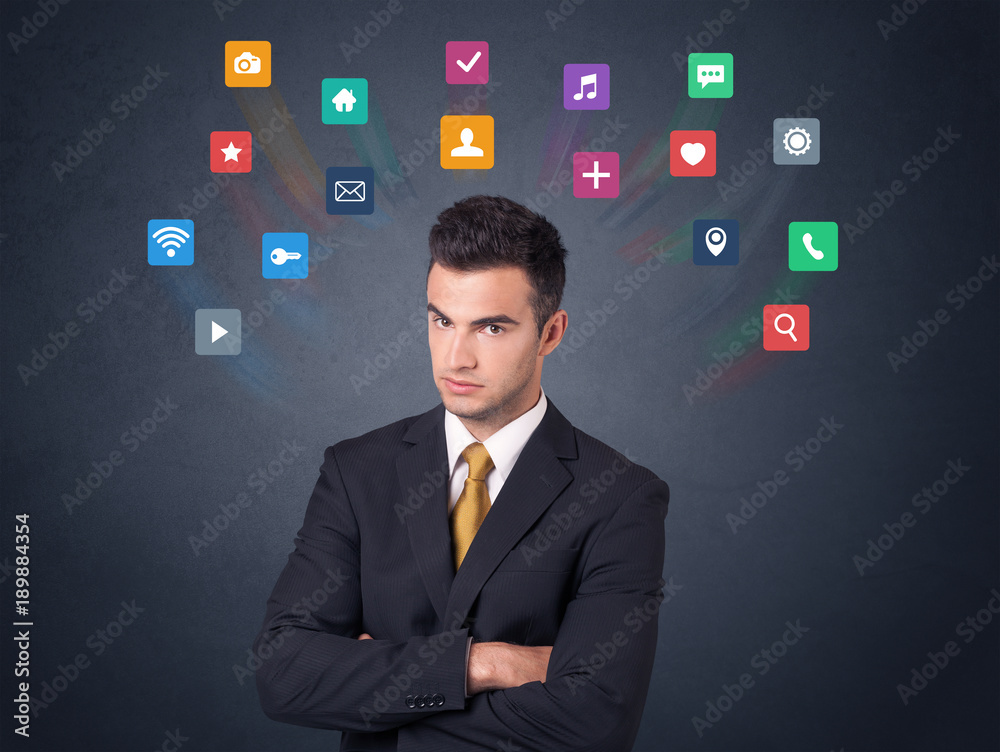 Poster Businessman with colorful apps