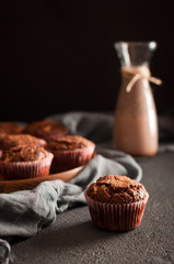 Chocolate muffins and cocoa drink with chia
