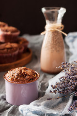 Chocolate muffins and cocoa drink