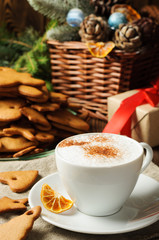 Christmas breakfast with coffee and gingerbread