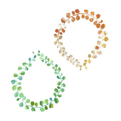 Watercolor wedding rustic wreath painting art, rural restaurant banner background with natural watercolor splash textures.