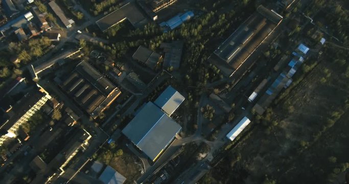 Fly over Industrial Factory. Huge Plant aerial shot