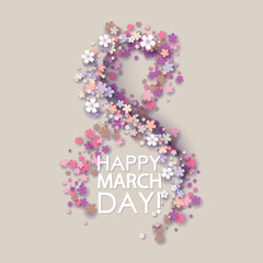 Women day background with frame flowers. 8 March invitation card. Vector illustration.