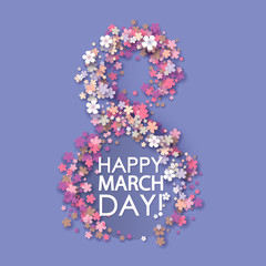 Women day background with frame flowers. 8 March invitation card. Vector illustration.