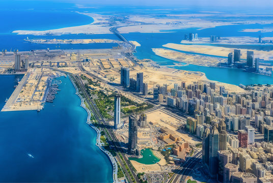 Aerial view from helicopter to Abu Dhabi