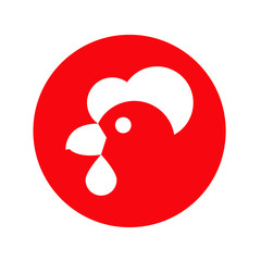 Logotipo cabeza de gallina en circulo rojo